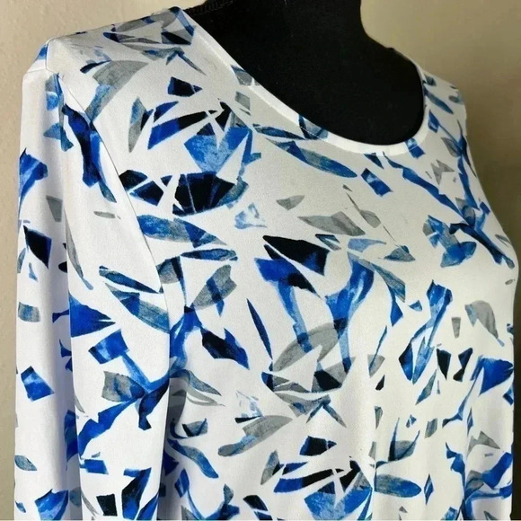 ALFANI Women’s White Navy Blue Ocean Blue Gray Abstract Bell Sleeve Tunic Large - Picture 14 of 15